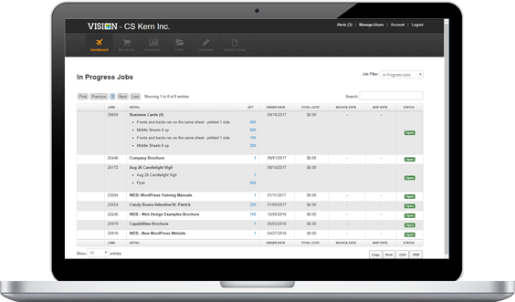 Laptop showing Vision dashboard
